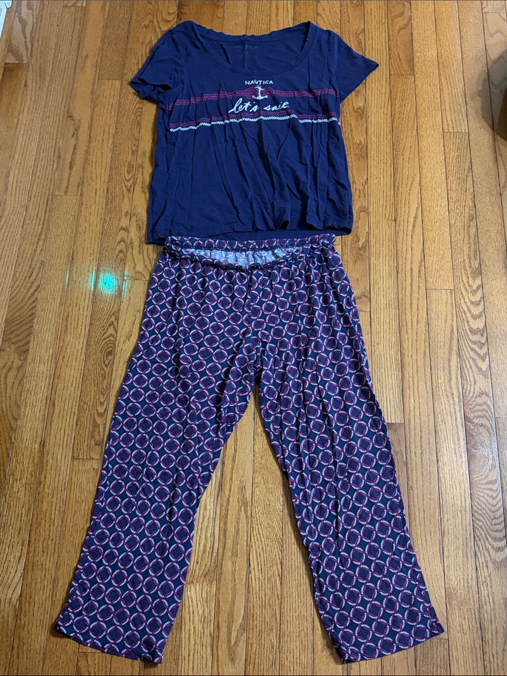 Nautica Girls Navy and Pink Sail Graphic Pajama Set